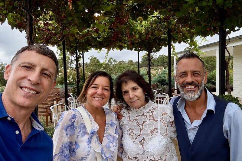 Group of four with Todd Tours guide at Mount Pleasant Winery, Hunter Valley, enjoying a private cellar door tasting and winery tour.